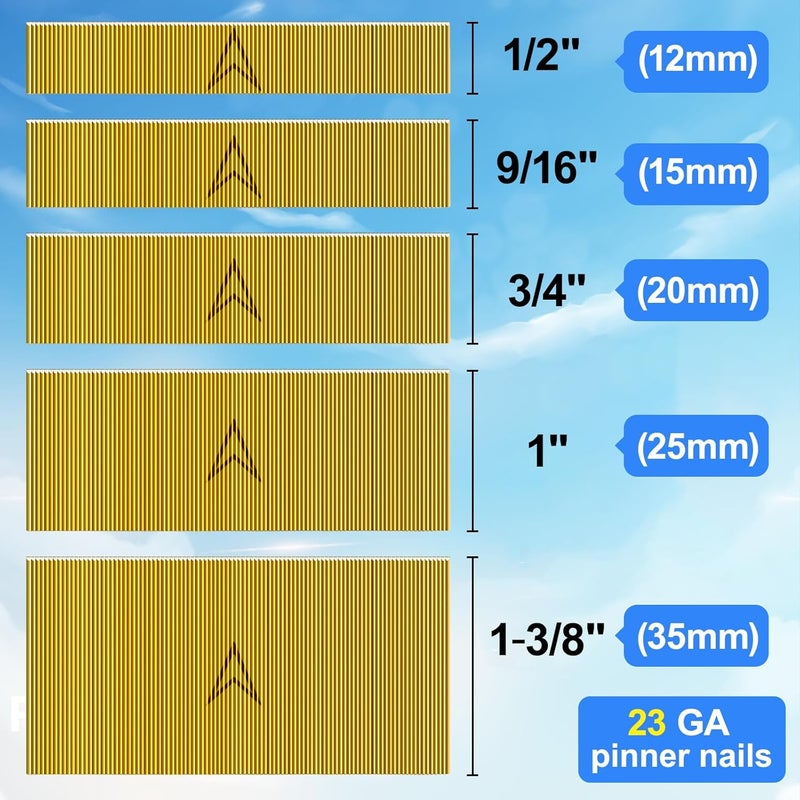 SimCos 23 Gauge Pinner Nails 1/2"~1-3/8" Headless Pin Nails for 23 GA Pneumatic or Electric Pinner or pin Gun (1/2"+9/16"+3/4"+1"+1-3/8" -5000pcs) - Image 2